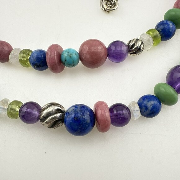 Carolyn Pollack Necklace Multi Gem Turquoise Lapis Amethyst Rhodonite Beaded 925 - Picture 8 of 12